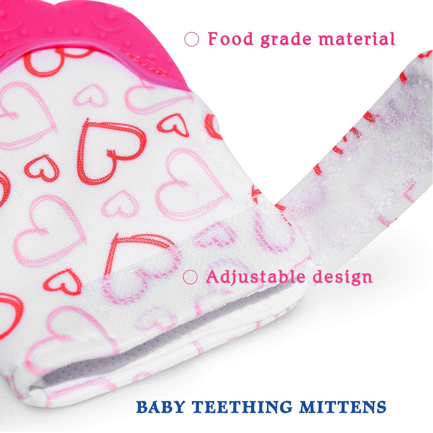NEPAK Teething Mitten 2 Pcs-Baby Glove Stimulating Teether Toys for Boys & Girls-Teething Glove for 3-6 Months Baby (Pretty Swee