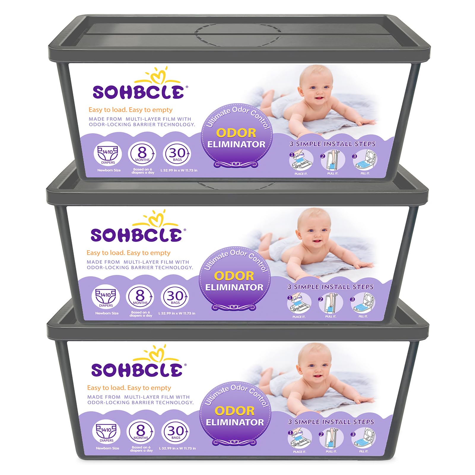 SOHBCLE Refills Compatible with Genie Easy Roll Signature Diaper Pail and Platinum Diaper Pail, Upgraded 90 Bags Hold up to 4200