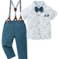 Yallet Toddler Baby Boy Clothes Suit Gentleman Outfits Formal Dress Shirt + Bowtie + Suspender Pants Wedding Party(L Green, 2-3T