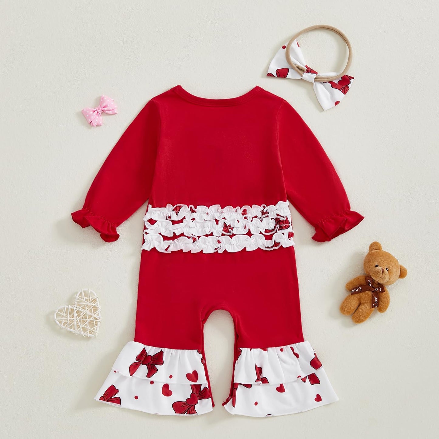 Fiomva Newborn Baby Girl Valentines Day Outfits Spring Fall Romper Infant Jumpsuit Cute Valentine Heart Bear Clothes (C Heart Be