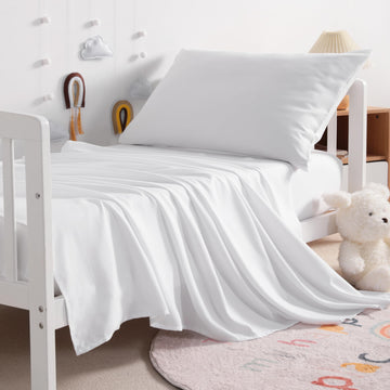 Ntbay Toddler Sheet Set - 3-Piece Microfiber Crib Sheet Set - Flat Sheet, Fitted Sheet, Pillowcase - Solid Toddler Bedding, Whit