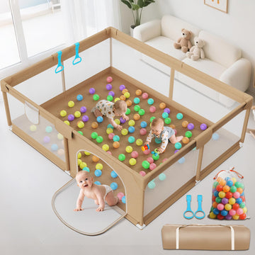 Deeteck Large Baby Playpen 71x59 Inch Play Pen Playards,Playpen for Babies and Toddlers with 50 Ocean Balls &2 Handles-Sturdy Sa