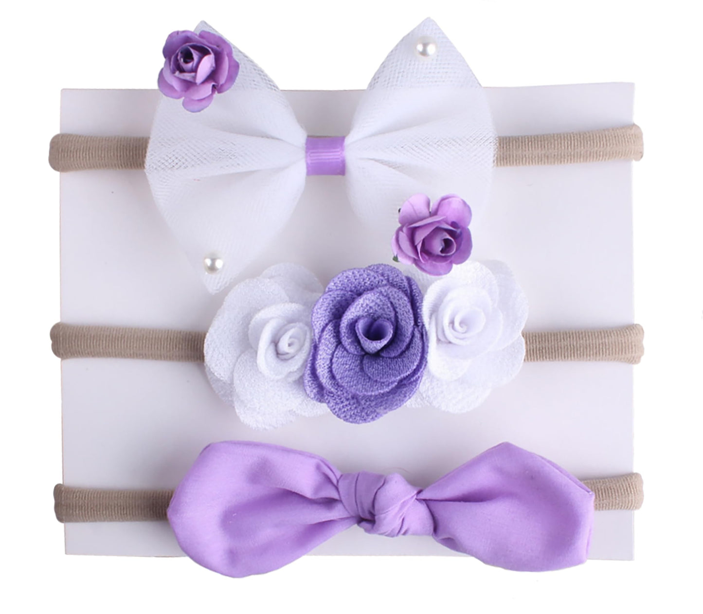 Syga 3 Pcs Baby Headband Naylon Bow Stretchable Hairband Suitable For Newborn Infant Toddler Kids 03 Year (Purple)