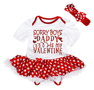 Petitebella Sorry Boys Daddy Is My Valentine Bodysuit Tutu Baby Dress Nb-18M (White/Dots, 3-6 Months)