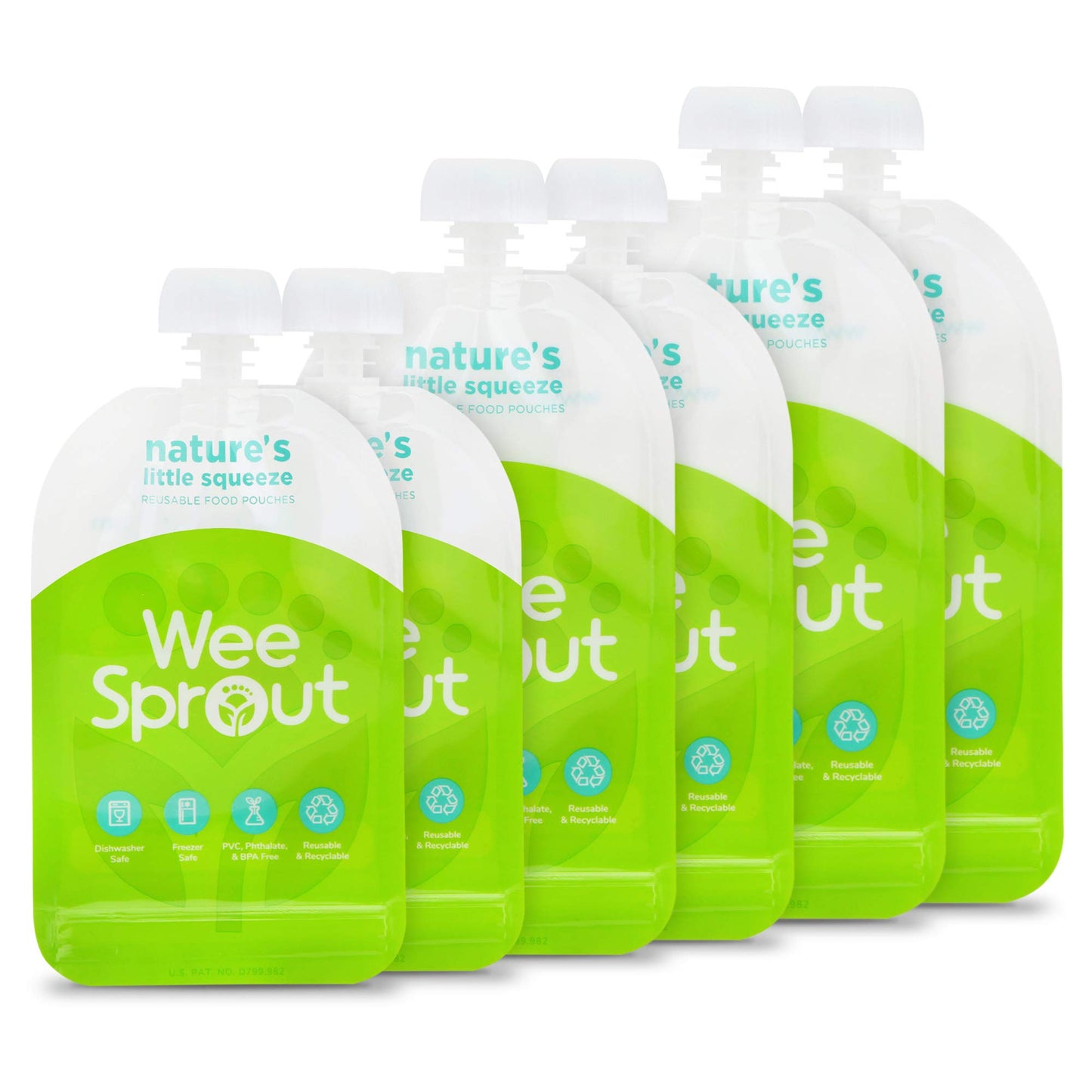 Weesprout Double Zipper Reusable Food Pouches (Green, Variety)