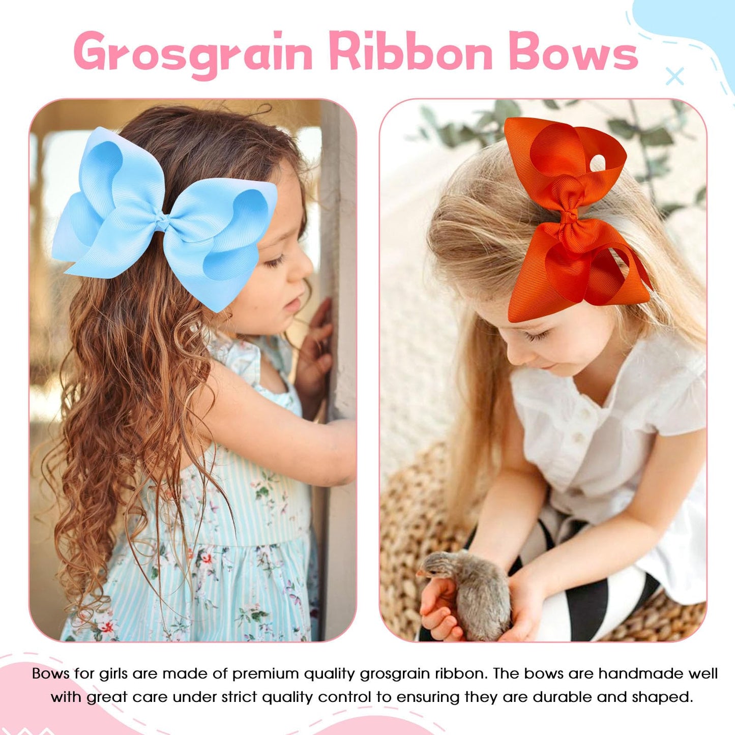 Oaoleer 40Pcs 8' Hair Bows Clips Grosgrain Ribbon Bows Hair Alligator Clips Hair Barrettes Hair Accessories For Baby Girls Infa