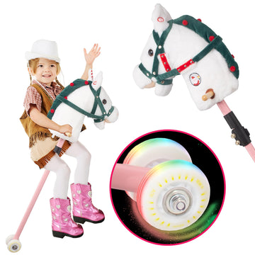 UEGHNS Stick Horse, Hobby Horse on a Stick for Children Ages 4-12 Adjustable 30-51 Length with Illuminated Silent Wheels Comfort