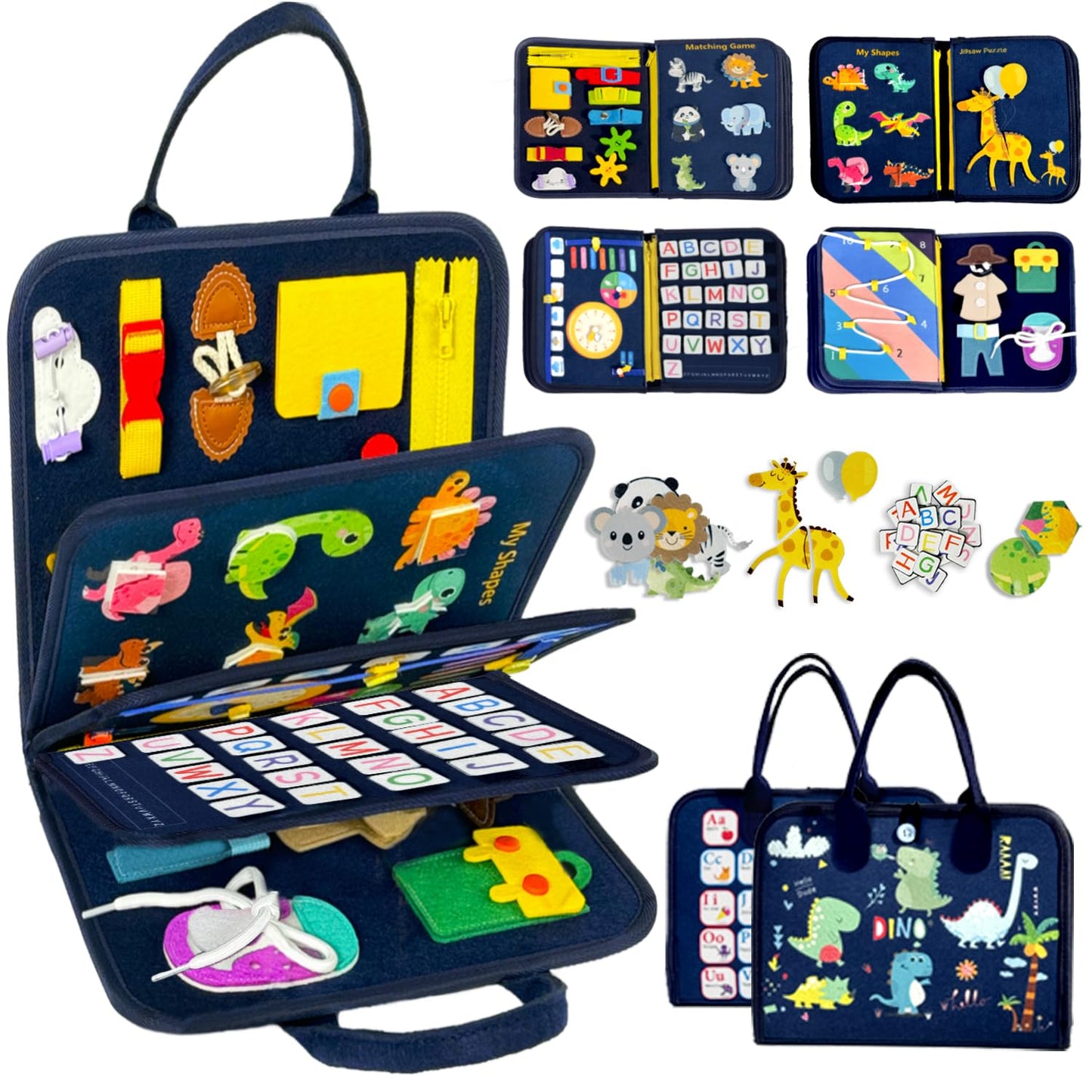 Qizfun Busy Board Book Montessori Toys for 1 2 3 4 Year Old, Boy Birthday Gifts, Educational Sensory Learning Toys for Toddlers 
