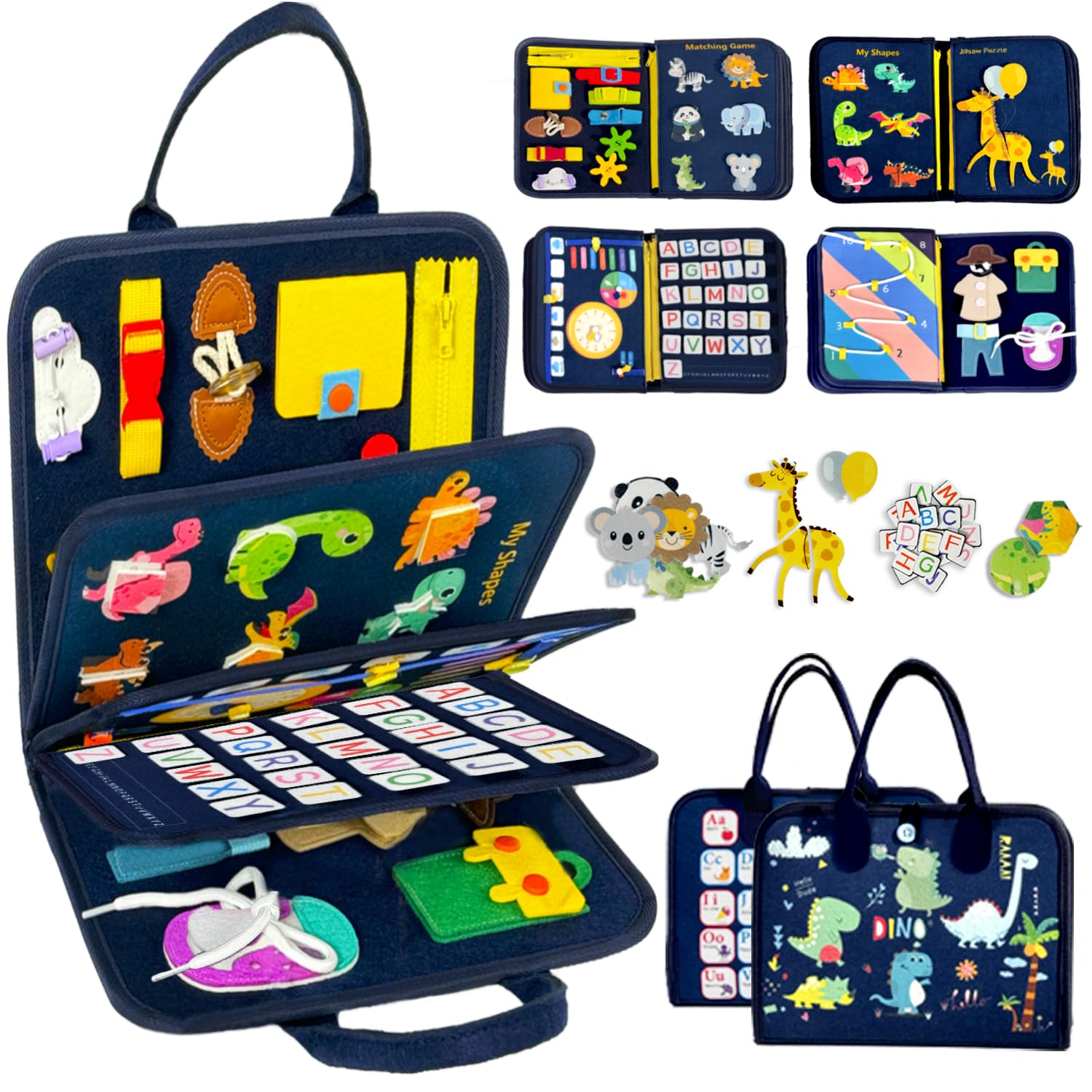 Qizfun Busy Board Book Montessori Toys for 1 2 3 4 Year Old, Boy Birthday Gifts, Educational Sensory Learning Toys for Toddlers 