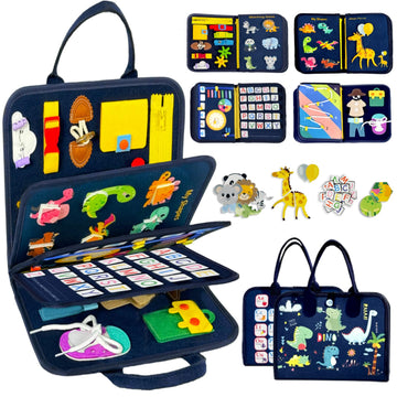 Qizfun Busy Board Book Montessori Toys for 1 2 3 4 Year Old, Boy Birthday Gifts, Educational Sensory Learning Toys for Toddlers 