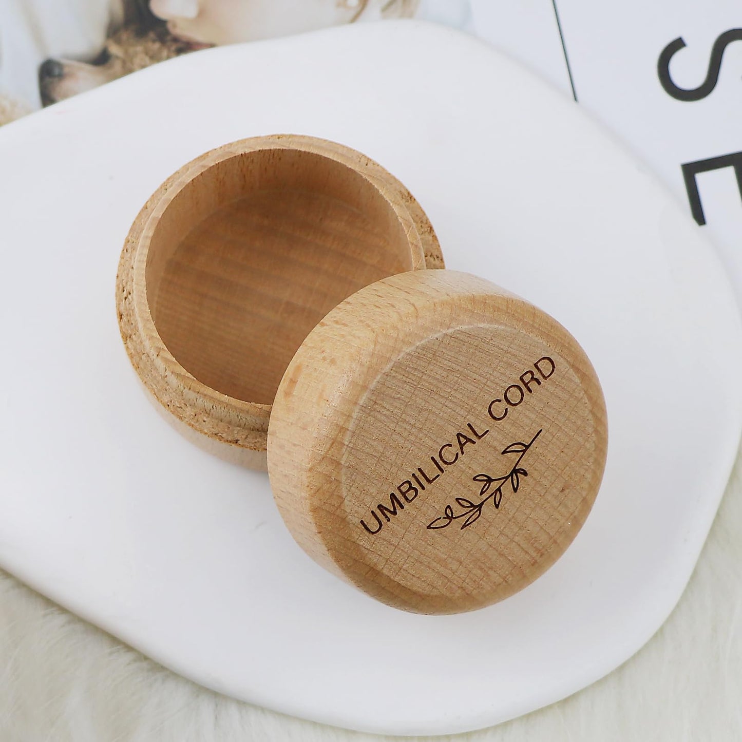 Wooden Baby Fetal Hair/Umbilical Cord Memorial Box Carved Memorial Box Newborn Christening Baby Gift (Umbilical Cord Box)