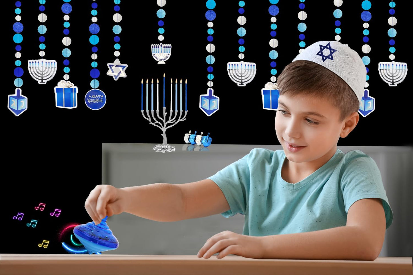 Hanukkah Musical Light-Up Dreidel Spinning Tops Set, Plays 2 Classic Hanukkah Songs, Assorted Colors (12-Pack)