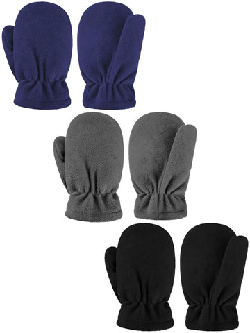 3 Pairs Baby And Toddler Winter Mittens Newborn Infant Fleece Warm Mittens Snow Gloves For Baby Boy And Girl (Black, Grey, Navy