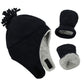 Century Star Baby Fleece Hat Warm Earflap Toddler Boys Winter Hat And Mitten Set 01 Black 3-12 Months