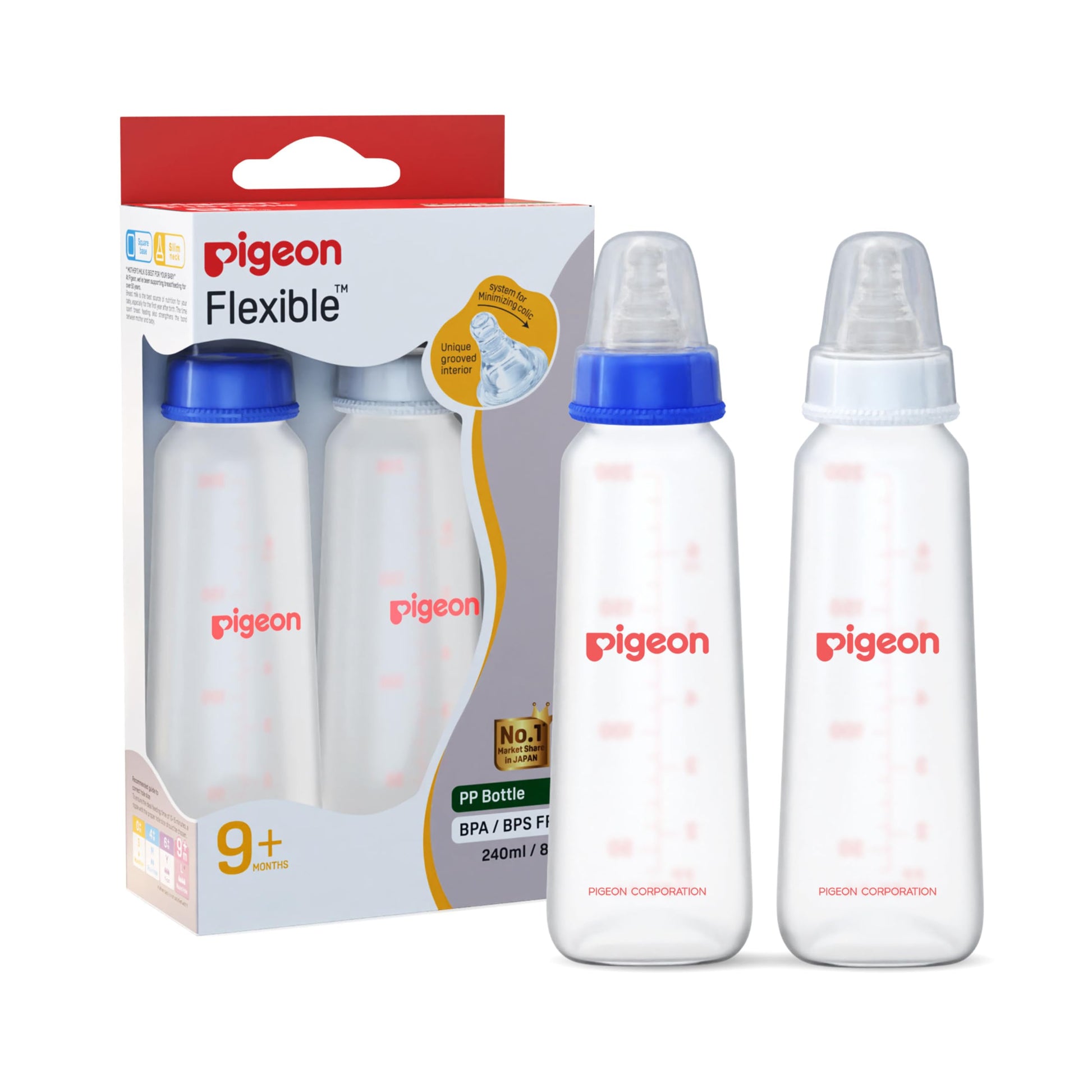 Pigeon Peristaltic Nursing Bottle Twin Pack Kpp 240Ml Blue & White Nipple L | Baby Bottle Set
