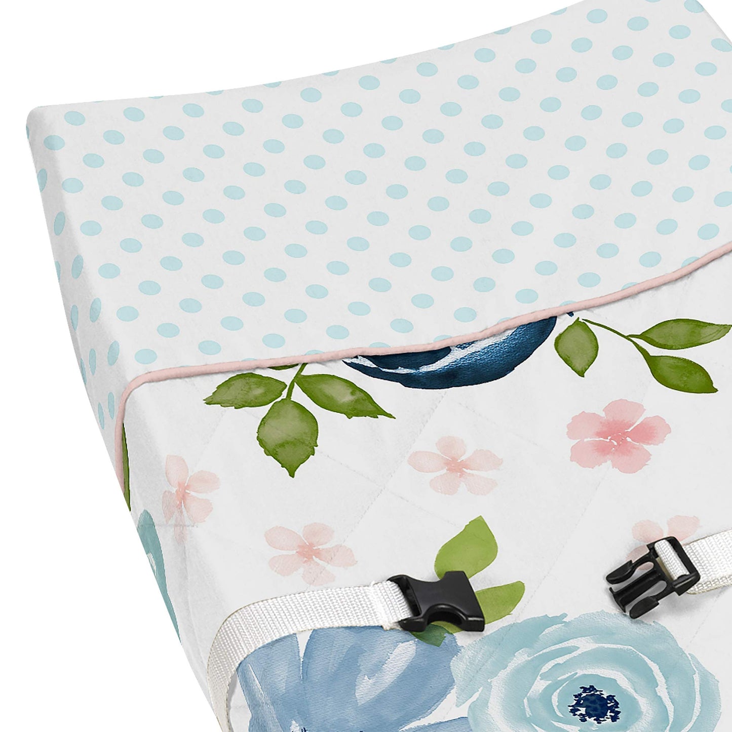 Sweet Jojo Designs Navy Blue And Pink Watercolor Floral Girl Baby Nursery Changing Pad Cover - Blush, Green And White Shabby Chi