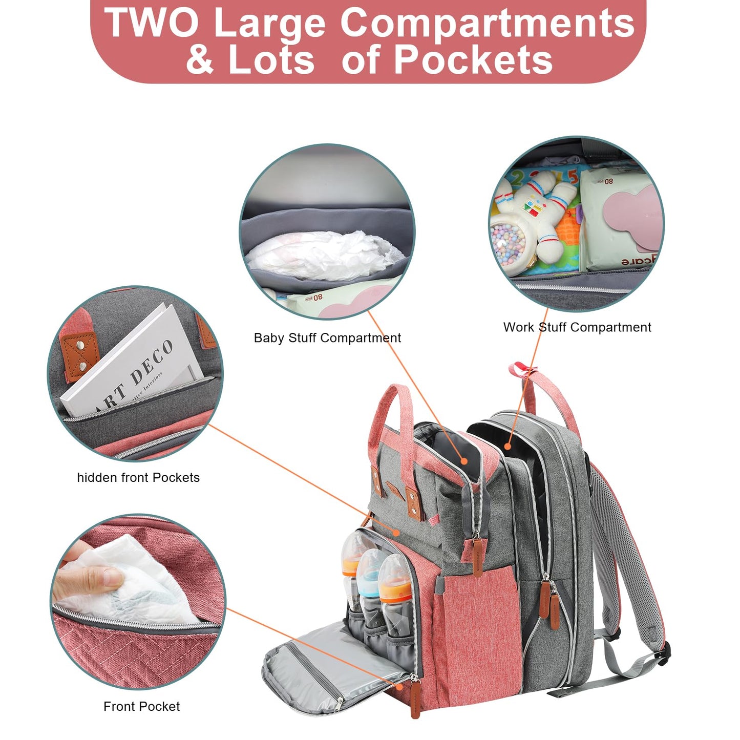 Ismgn Extra Large Diaper Bag Backpack, Multifunctional Diaper Bag, Expandable Diaper Bag, G Pinkgrey