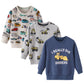 BeiVSlley 3 Pack Toddler Boys Cotton Crew-neck Sweatshirt Kids Long-Sleeve Cartoon Pullover Shirt Sweater Tops,Truck,2-3T