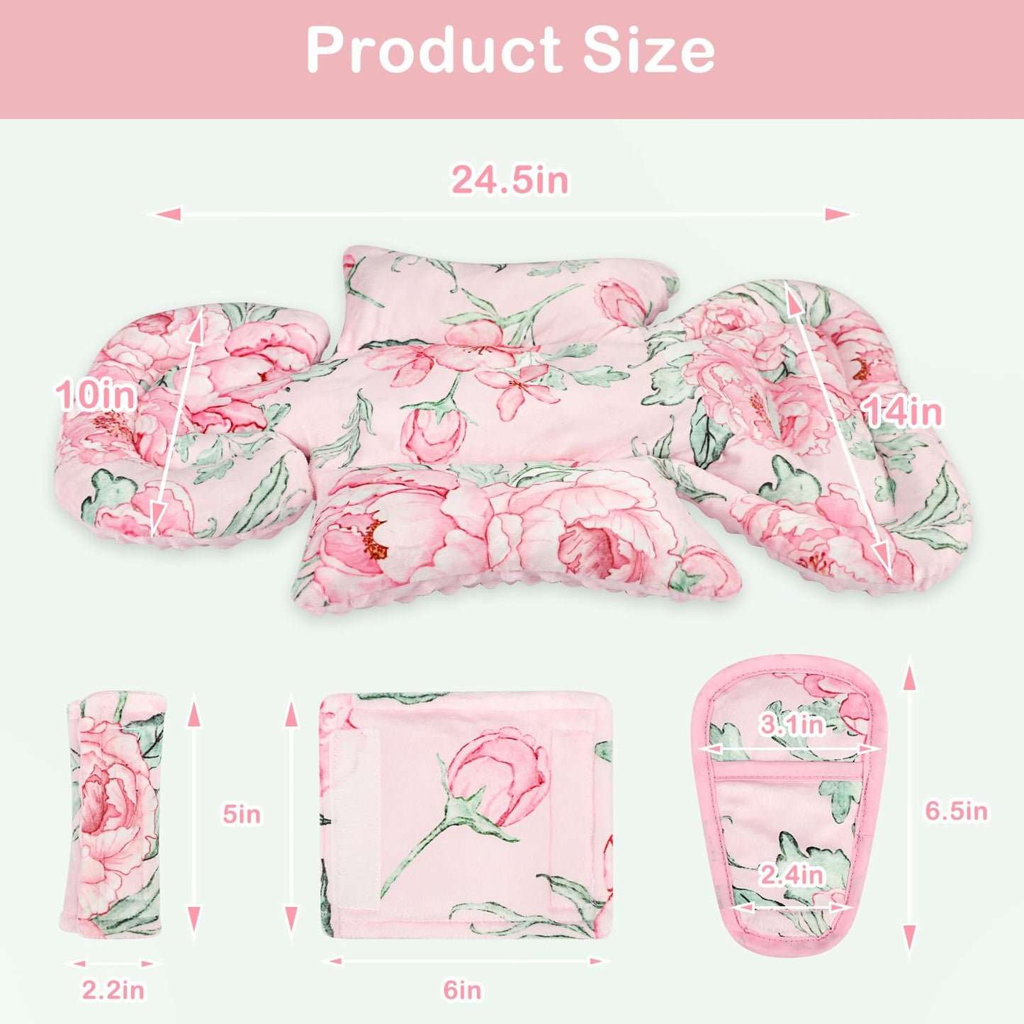 Dilimi Infant Car Seat Insert, Baby Car Seat Head Support With 3 Strap Paddings, Soft Newborn Car Seat Cushion For Stroller, Swi