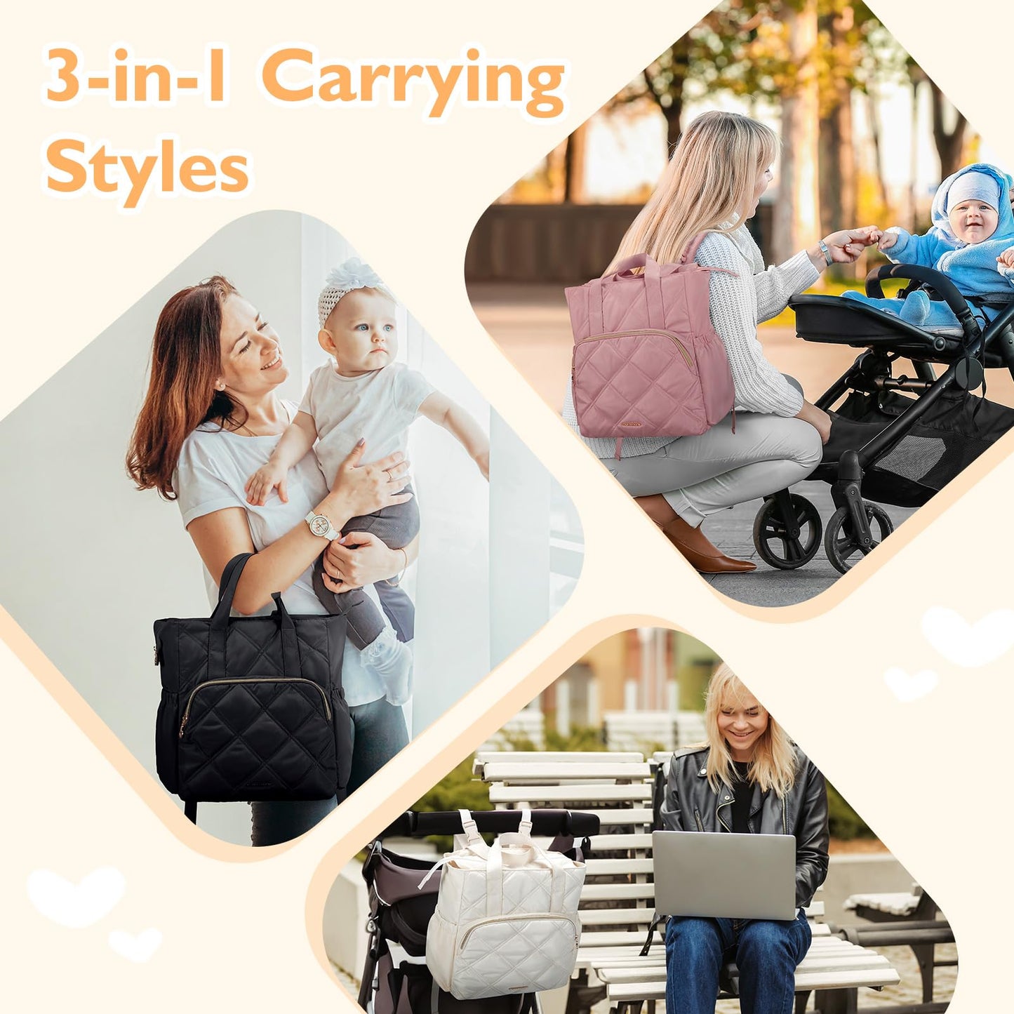 Mommore Quilted Diaper Bag Backpack, Small Baby Bags, Lightweight Mini Diaper Backpack For Travel, With Insulated Pockets, Chang