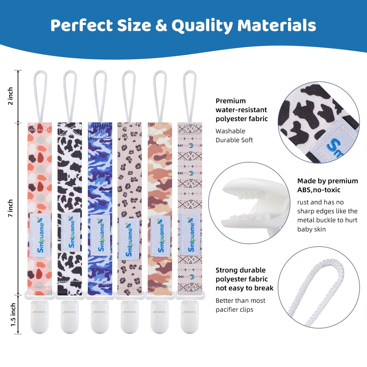 Smlpuame Pacifier Clip For Baby Boys Girl,6 Pack Stylish Binky Clips Strap,Paci Holder With Clips Universal Lightweight Fits Mos