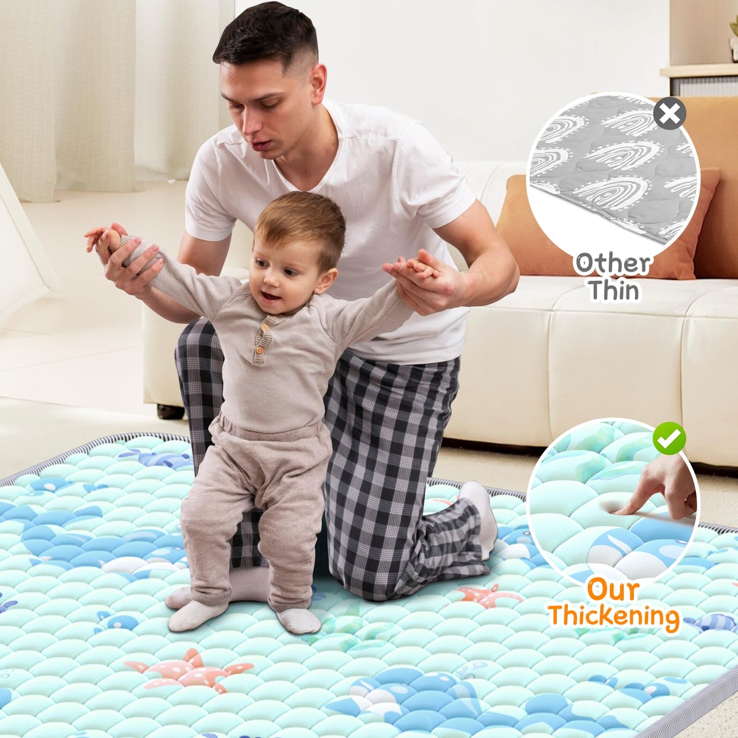 Baby Play Mat 71X59 Inch - Thick & Soft Baby Cushioned Playmat For Playpen - Crawling Play Mats For Babies Toddlers Infant With