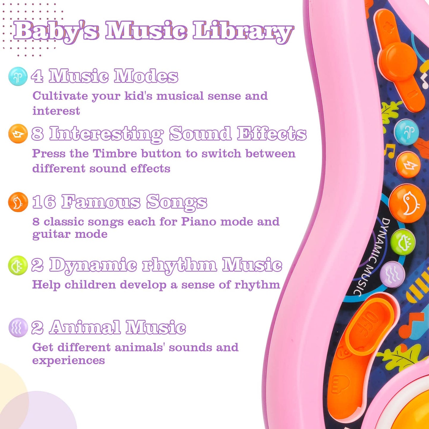 Kids Guitar, Perkidern Kids Electric Guitar Toy Toddler Guitar with Piano Mode Baby Guitar Children Guitar with Strap and Lights
