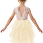2Bunnies Girl Beaded Peony Lace Back A-Line Tiered Tutu Tulle Flower Girl Dress (Ivory Short Sleeveless, 6)