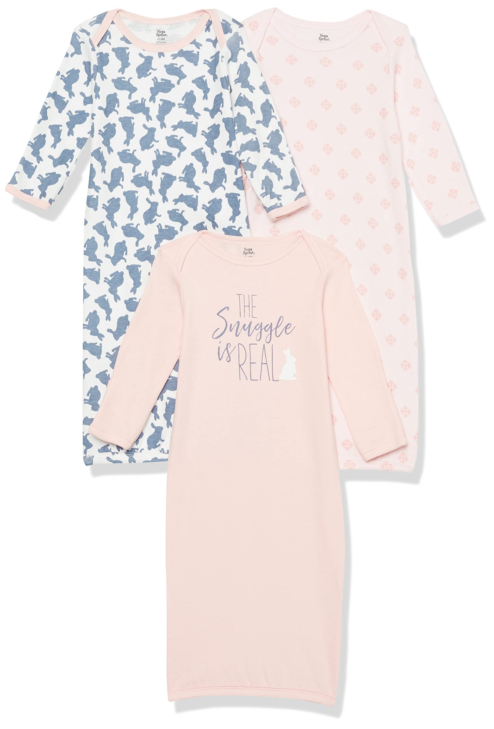 Yoga Sprout Cotton Gowns, 3 Pack, Snuggle Bunny, 0-6 Months – WBBAPB07KQVLM7Y
