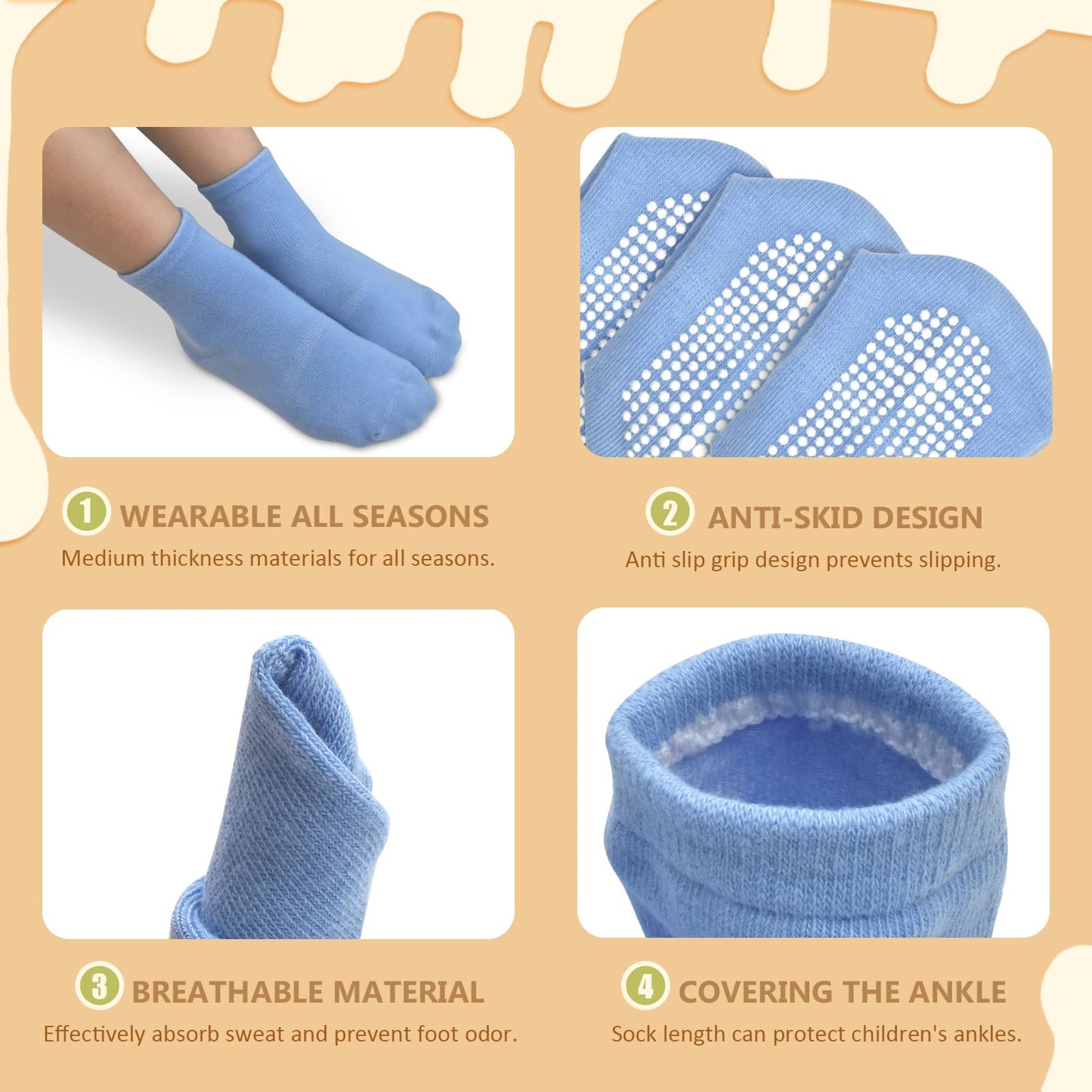 Hycles Non-Slip Toddler Socks With Grips Girls Grip Socks For 3-5 Years Kid Toddler Boys Anti Slip Sticky Sock