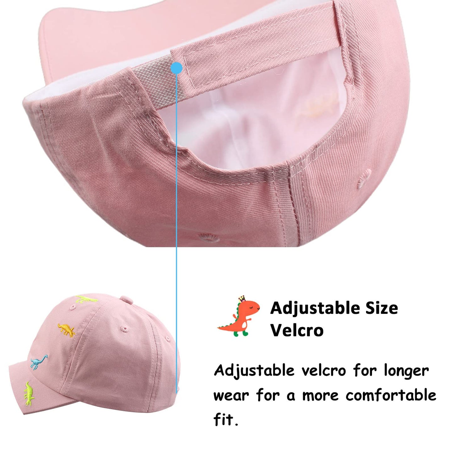 Bamery Toddler Baseball Hat For Boys&Girls Baby Baseball Cap Embroidery Dinosaur Kids Hat For 2-6T (Dinosaur Pink, 2-6T)