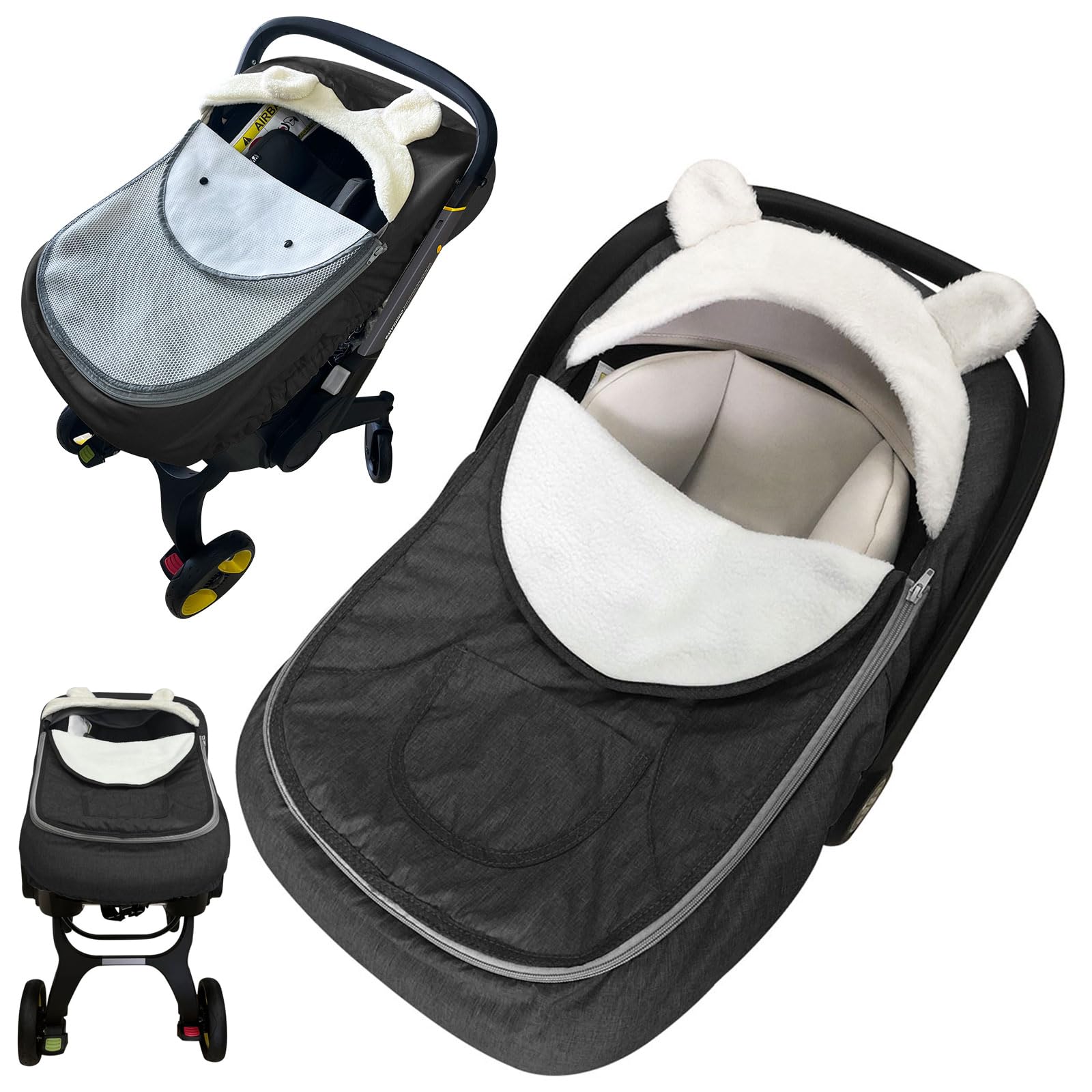 Carseat Cover For Winter, 2 In 1 Infant Car Seat Cover - Cold Weather Canopy Cover For Baby Seat Or Stroller With Warm Thickened