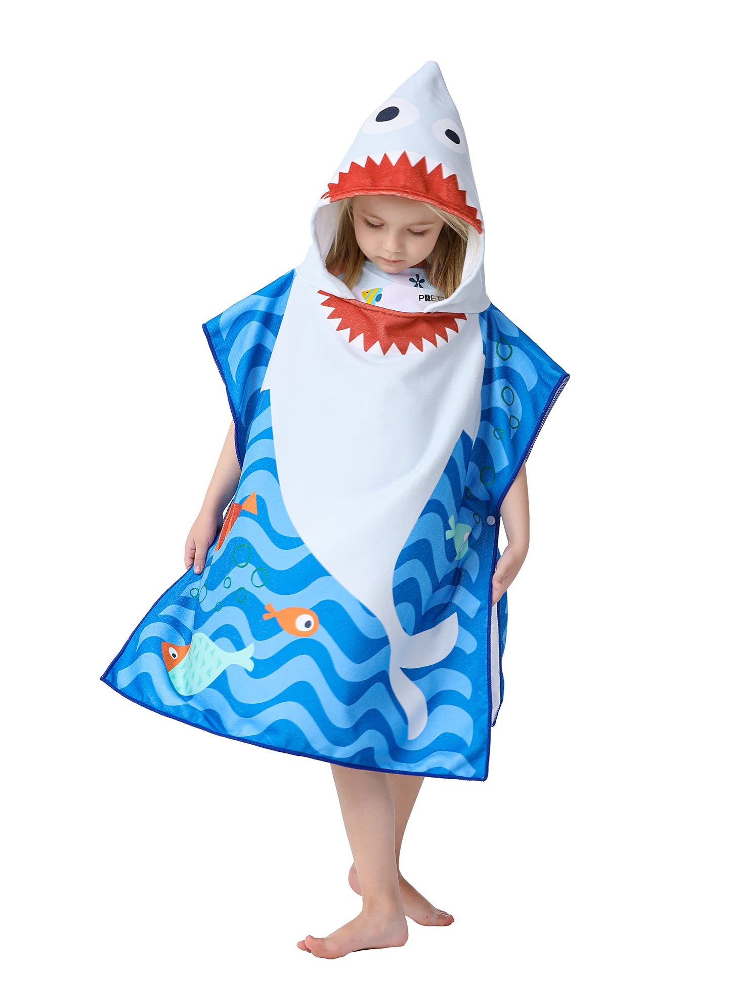 Athaelay Toddler Bath Beach Towel Poncho With Hood, Kid Bath Pool Swim Bathrobe Cover-Ups Swimwear (Grey Shark)