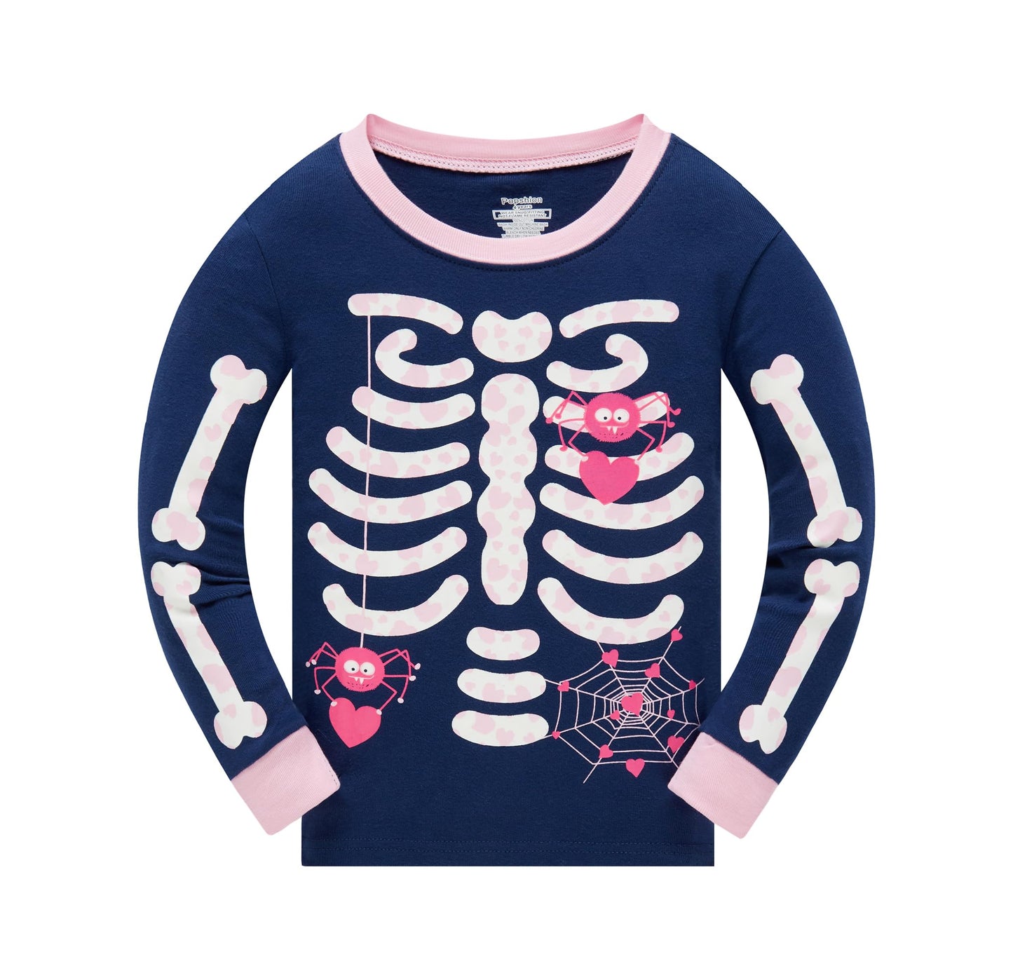 Toddler Girls Skeleton Pajamas Kids 2 Pcs Long Sleeve Glow In The Dark Pjs Girls Halloween Spider Pajamas Set Funny Sleepwear Cl