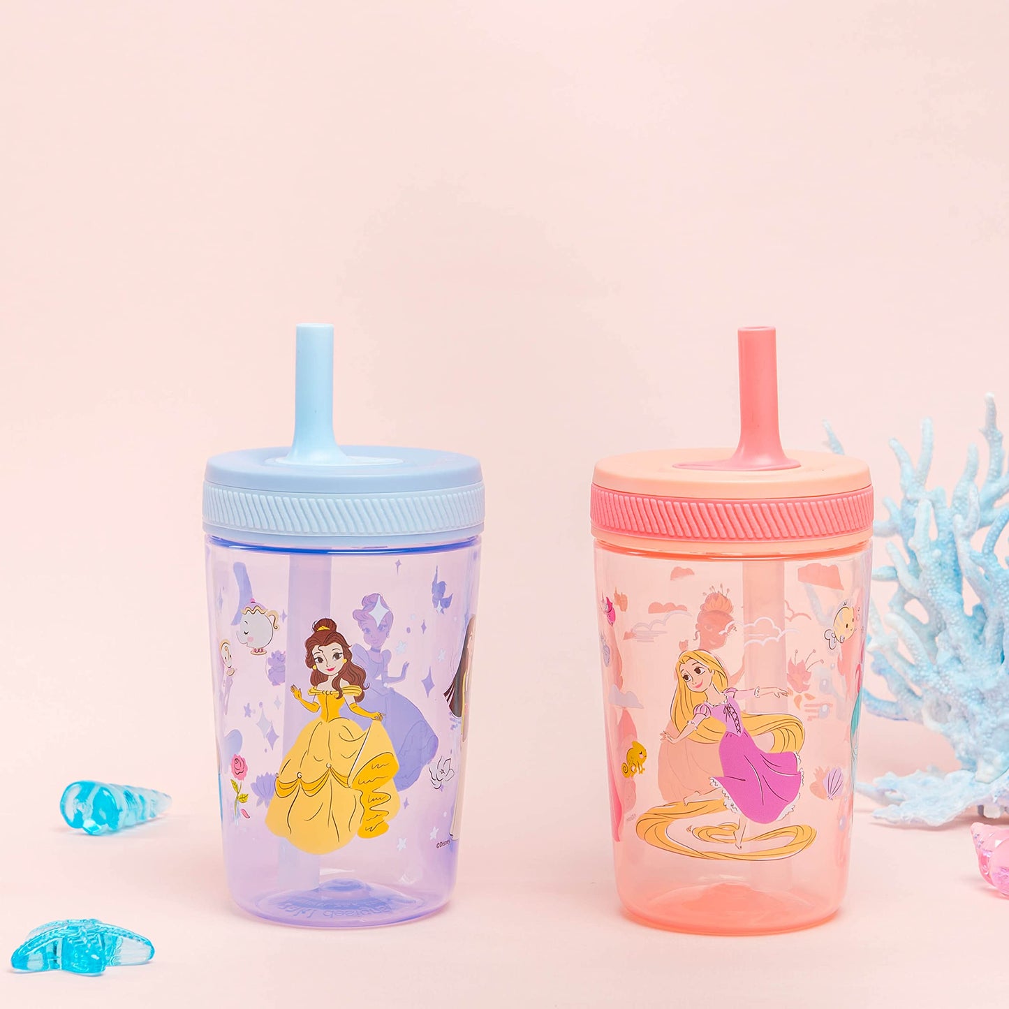 Zak Designs Disney Princess Kelso Toddler Cups For Travel or Home, 15oz 2-Pack Plastic Sippy Cups, Leak-Proof For Kids (Ariel, A