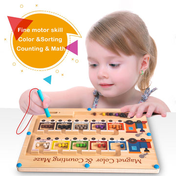 Magnetic Color and Number Maze Board Wooden Montessori Fine Motor Skills Toys for 2 3 Year Old Preschool Learning Activities Cla
