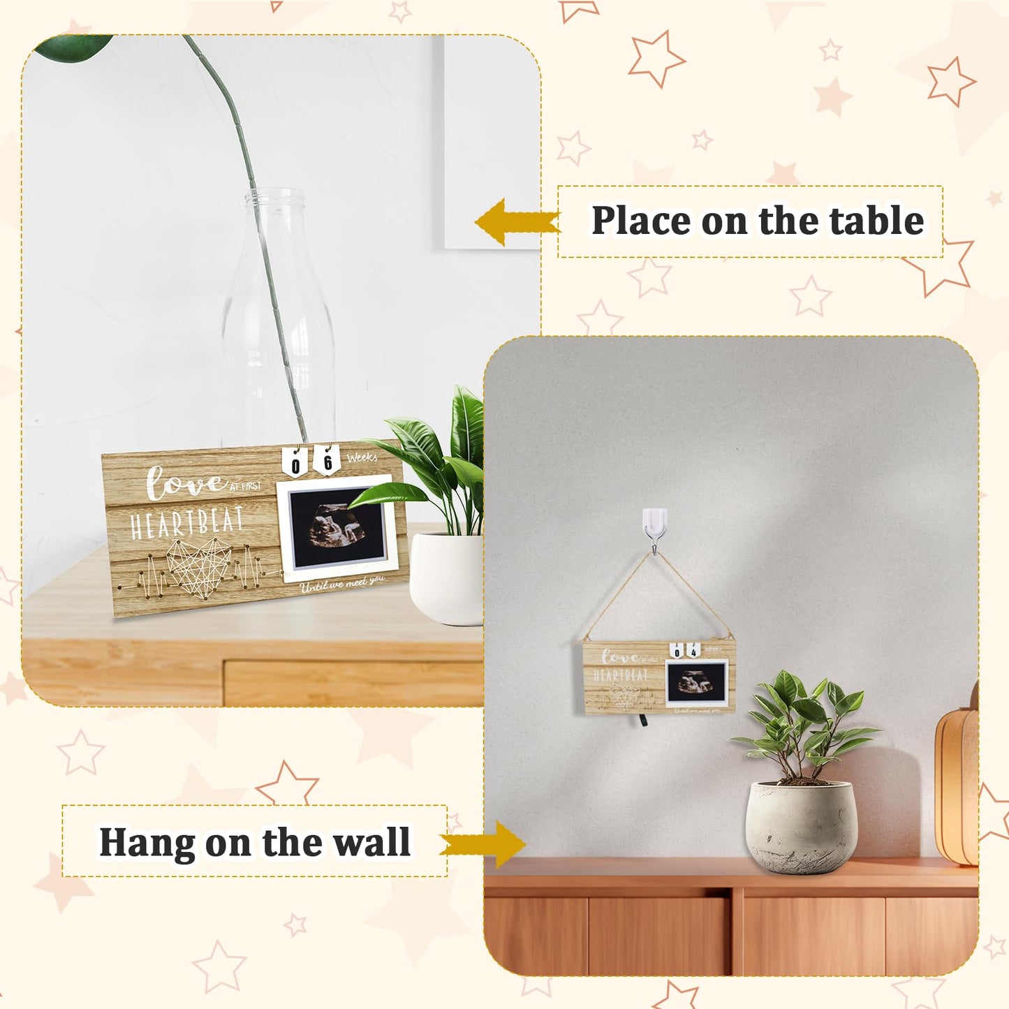 Maahongh Sonogram Picture Frame With Countdown Weeks, Ultrasound Picture Frame, Baby Gender Reveal Gifts, 4'X 3' Baby Sonogram