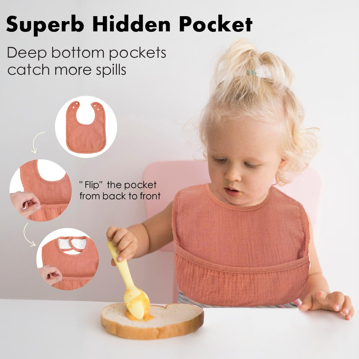 Comfyroll Baby Bibs For Drooling And Teething - 4 Pack Muslin Bibs For Baby Boys & Girls, Soft Cotton And Superior Absorbency, W