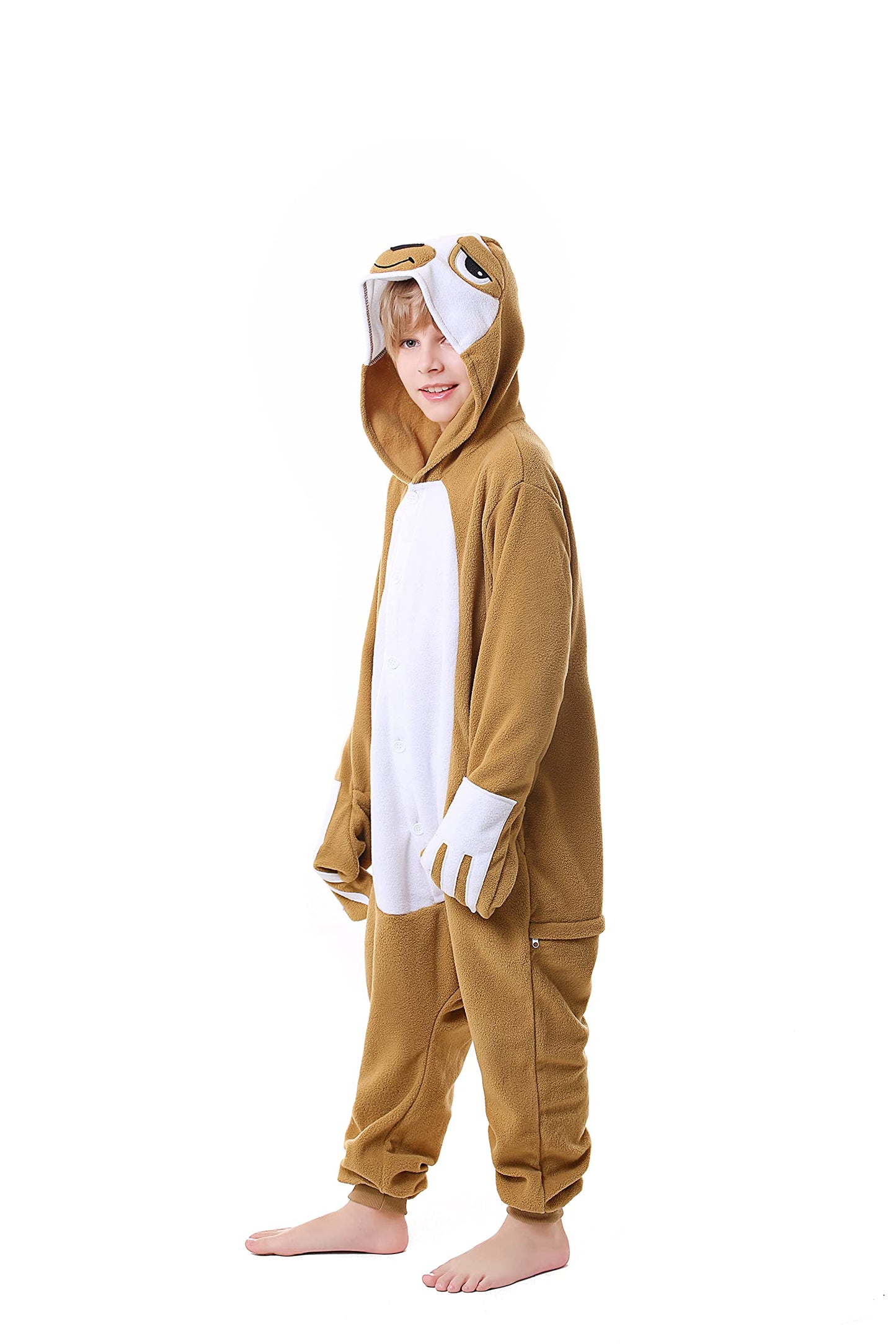 Canasour Sloth Onesie Kids Halloween Cosplay Costume Girls One Piece Pjs Anime Unisex Hoodie Pajamas Brown For 5T Boys Party Pyj