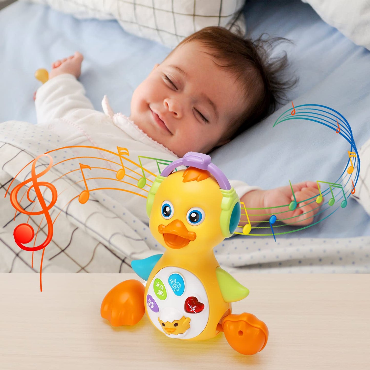 Baby Musical Duck Toy Dancing Crawling Tummy Time, Light Up Infant Toys 0-3-6 6-12 12-18 Months Easter Gifts for 1 2 Year Old Bo