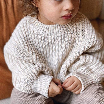 Toddler Baby Boy Girl Fall Winter Knit Sweater Long Sleeve Solid Color Pullover Top Warm Sweatsuit (A-Beige, 0-6 Months)