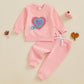 Socutebabe Baby Girl Valentines Day Outfit Bow Letter Long Sleeve Crewneck Sweatshirts Pants Fall Winter Clothes Set (Love-E-Pin
