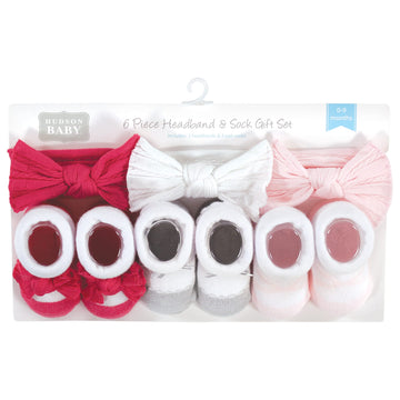 Hudson Baby Baby Girls' Headband And Socks Giftset, Pink White, One Size