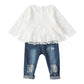 Toddler Girl Outfits 3T Girls Clothes Cotton Long Sleeve Shirt Frayed Denim Pants Cute Ripped Jeans Outfits Kid Little Girl Clot