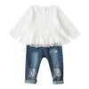 Toddler Girl Outfits 3T Girls Clothes Cotton Long Sleeve Shirt Frayed Denim Pants Cute Ripped Jeans Outfits Kid Little Girl Clot