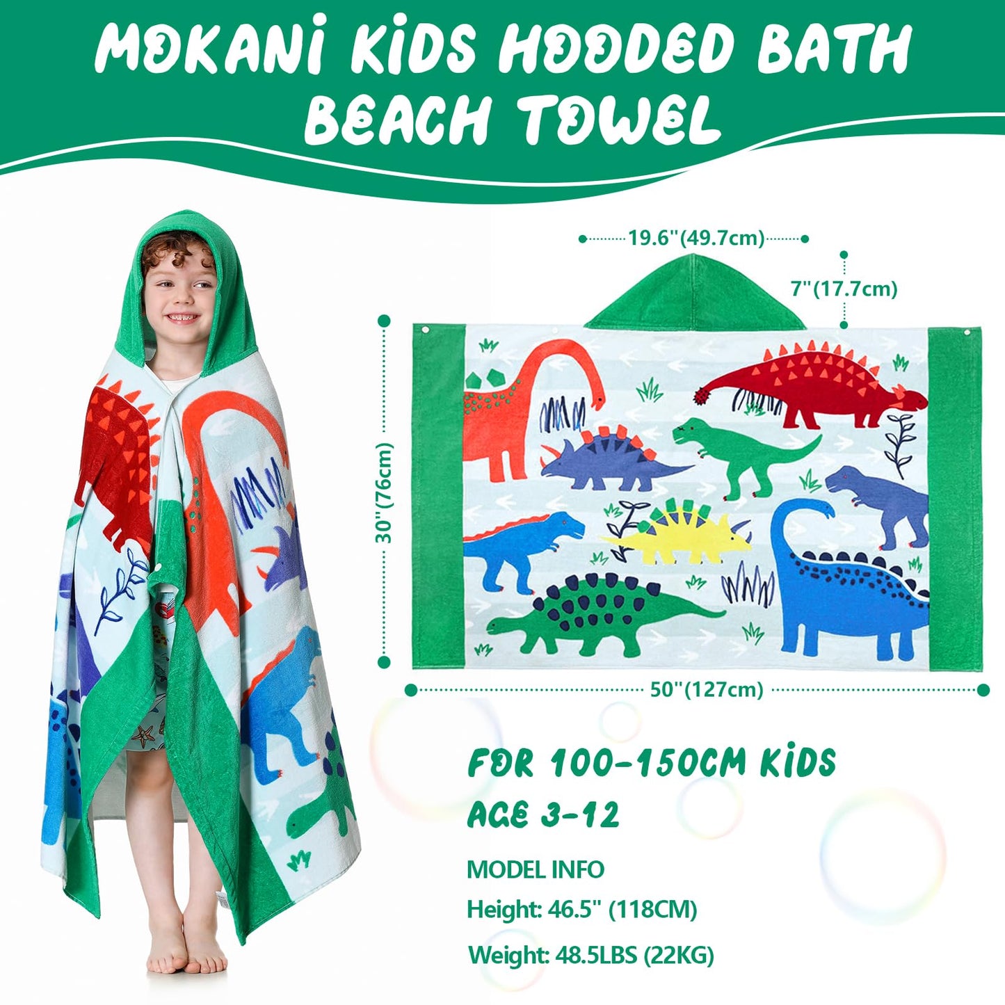 Mokani Kids Cotton Hooded Towels | Super Soft & Thick & Super Absorbent | 50' X 30' Beach Bath Swimming Towels For Girls Boys