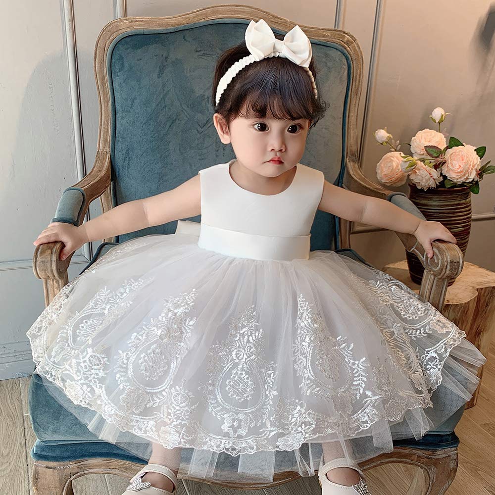 Cmmchaah Little Girls Christmas Dresses Kids Toddler Formal Easter Ball Gown Birthday Pageant Party Dress (White,100)