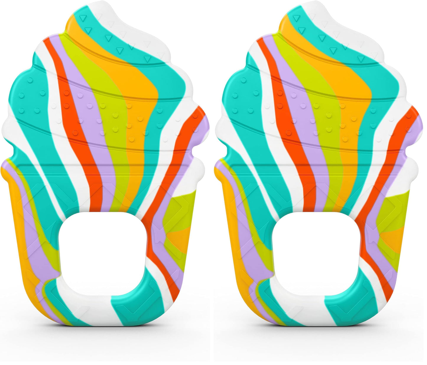 Bright Starts Soothing Soft Serve Silicone Teether, Easy-Grasp Ice Cream Cone, BPA Free, Unisex, 3 Months+ (Pack of 2)