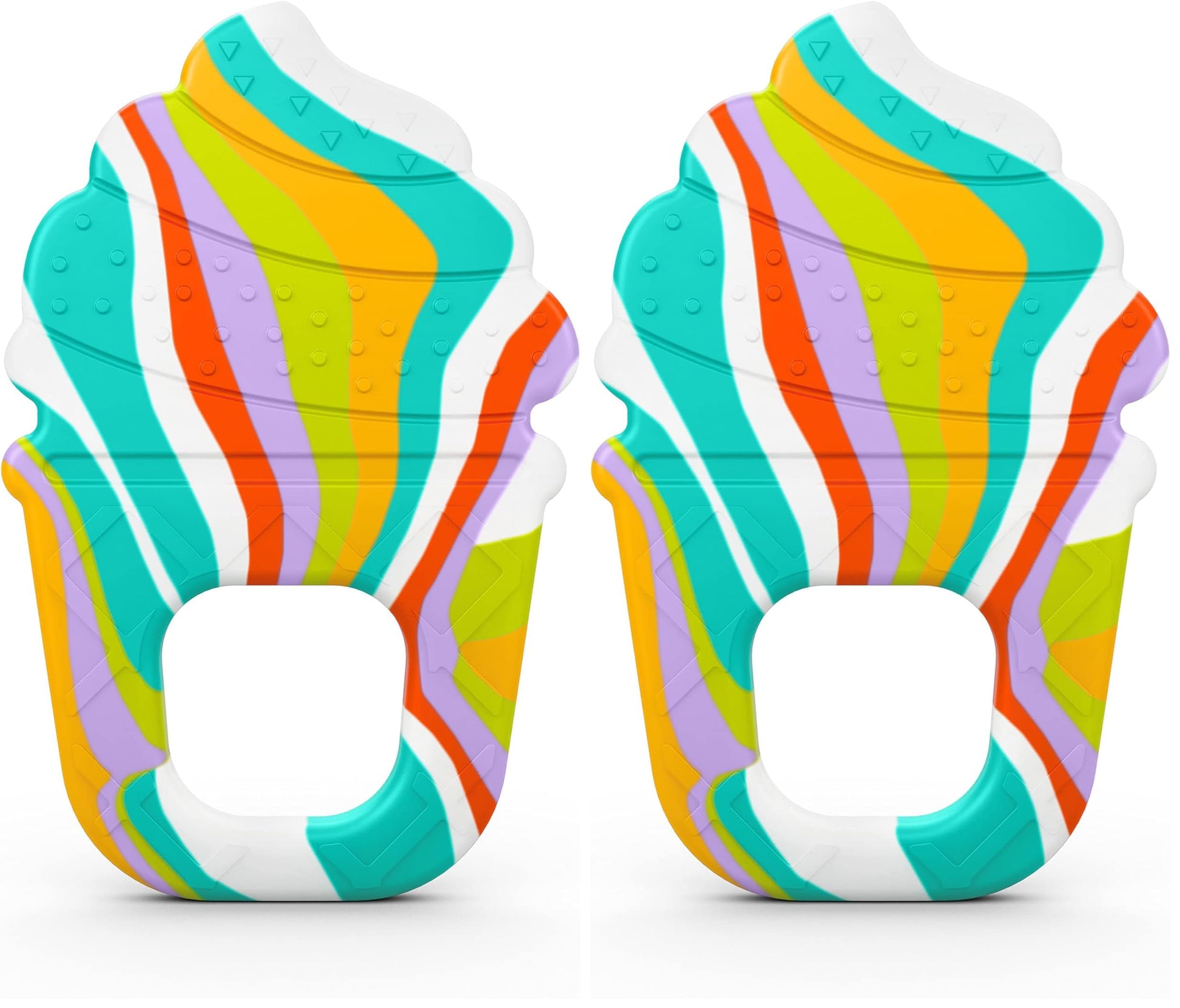 Bright Starts Soothing Soft Serve Silicone Teether, Easy-Grasp Ice Cream Cone, BPA Free, Unisex, 3 Months+ (Pack of 2)