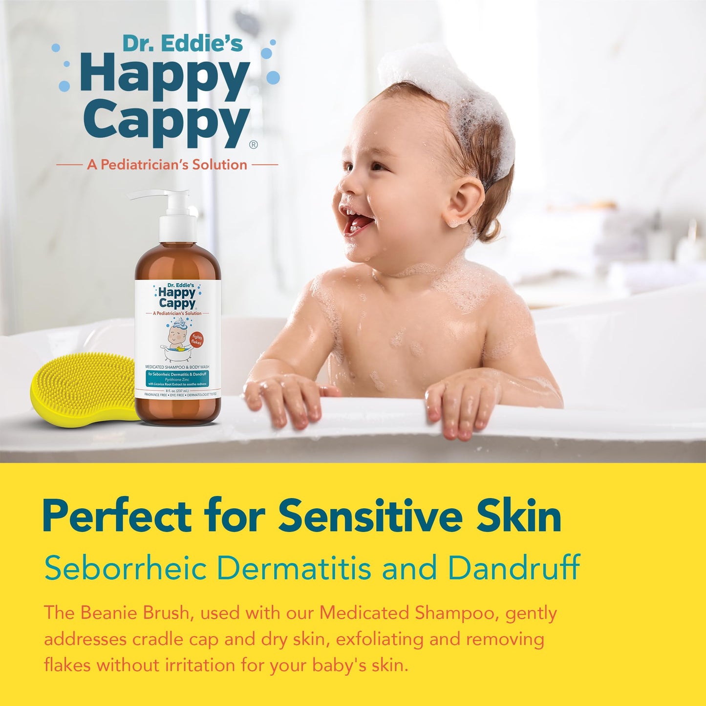 Happy Cappy Medicated Shampoo And Body Wash And Beanie Brush Bundle - Baby Dandruff Shampoo, Helps Cradle Cap And Seborrheic Der